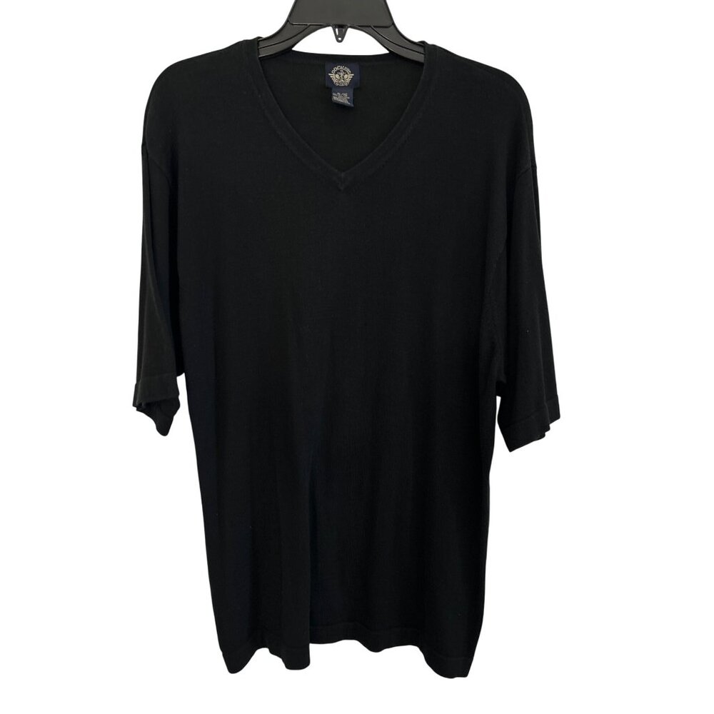 Dockers Mens V-Neck Black Short Sleeve Sweater Silk & Cotton Blend Size XL